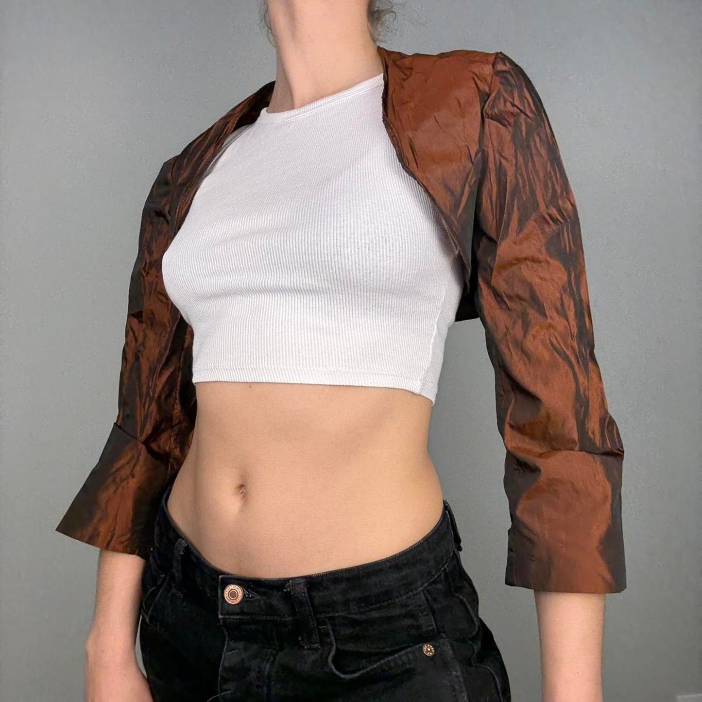 Iridescent 90s y2k brown vintage bolero - size XS