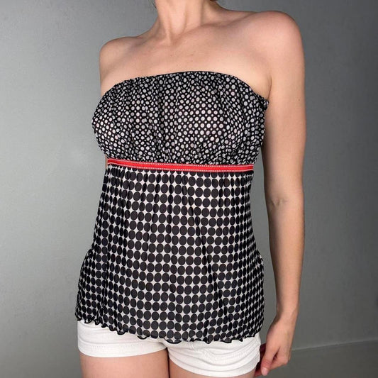 Black white polka dot strapless babydoll top - size M from Charlotte