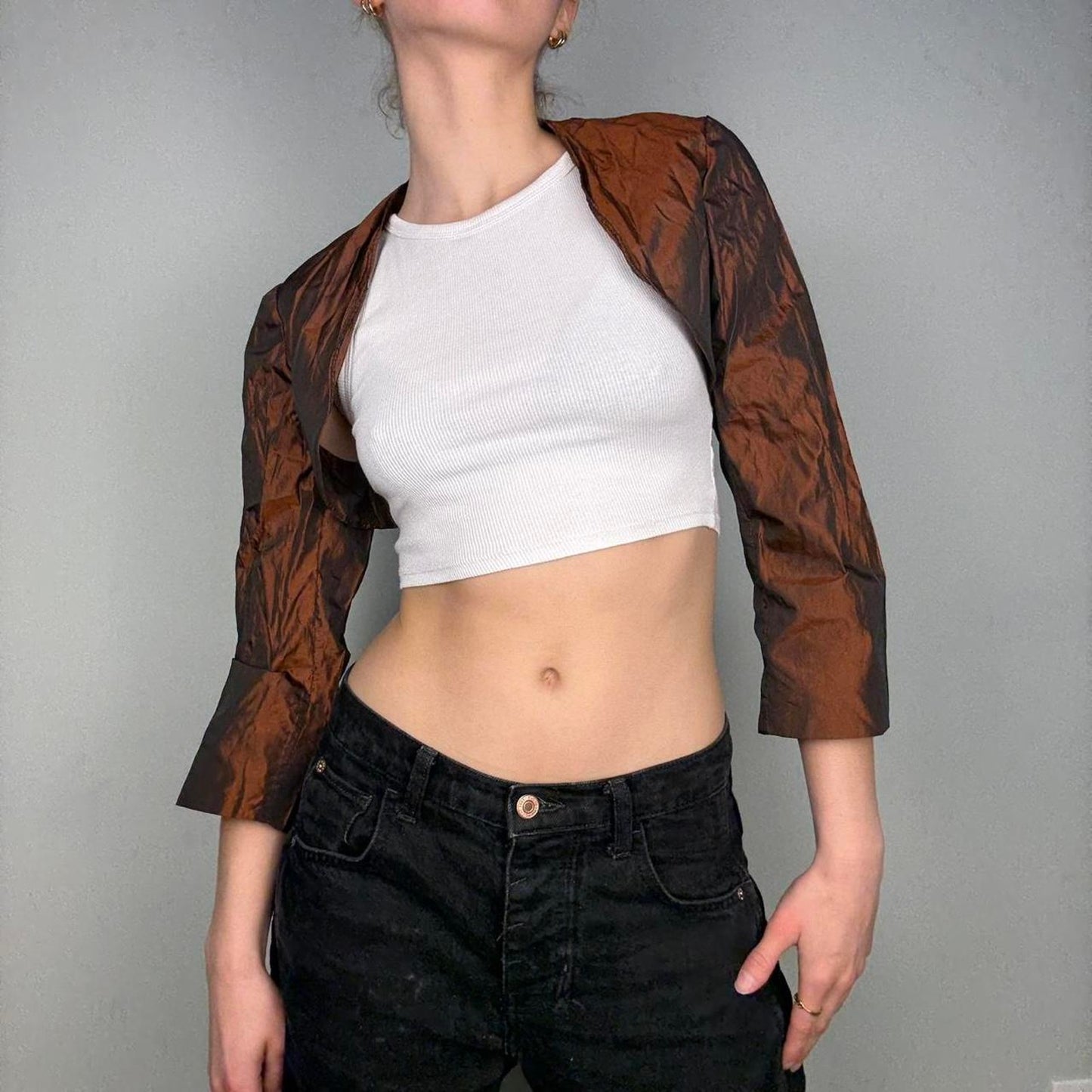 Iridescent 90s y2k brown vintage bolero - size XS