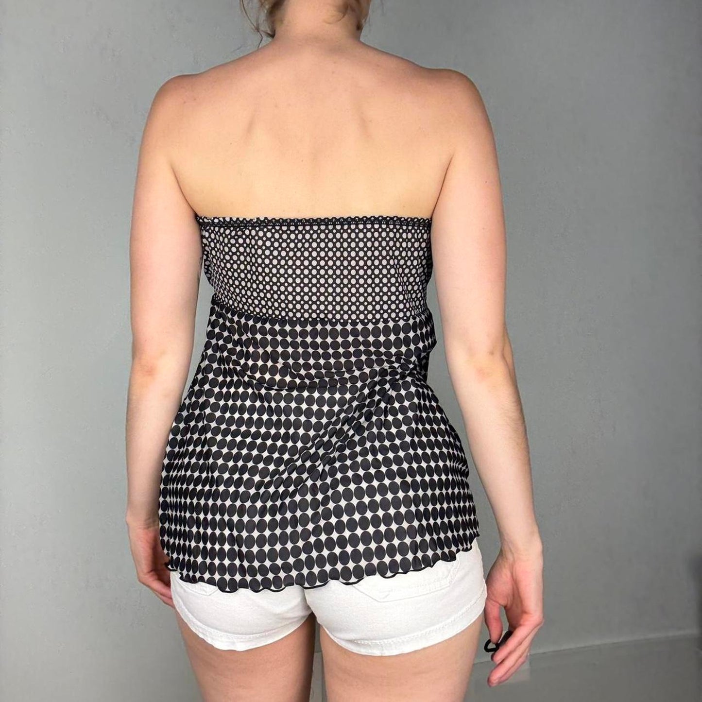 Black white polka dot strapless babydoll top - size M from Charlotte
