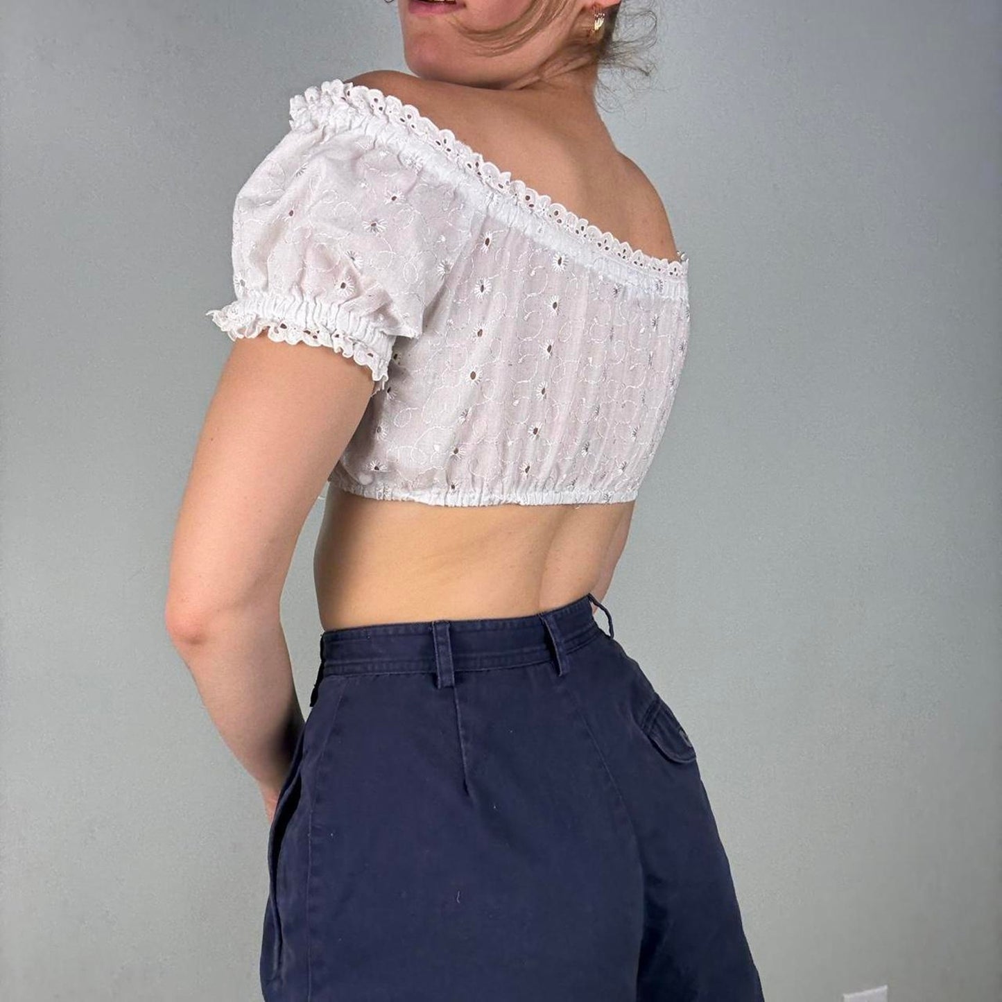 White eyelet off the shoulder cropped top - size small from Country Line