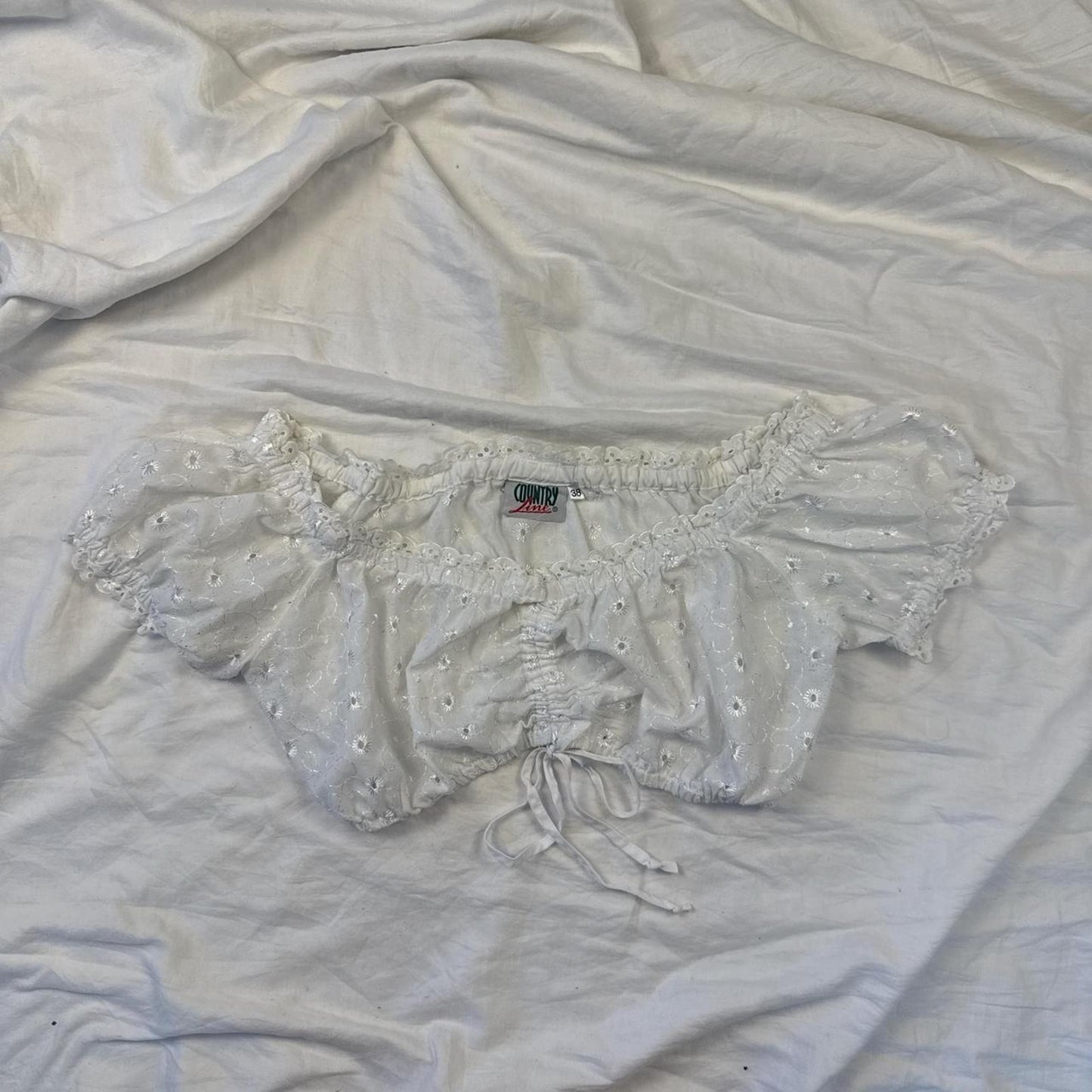 White eyelet off the shoulder cropped top - size small from Country Line