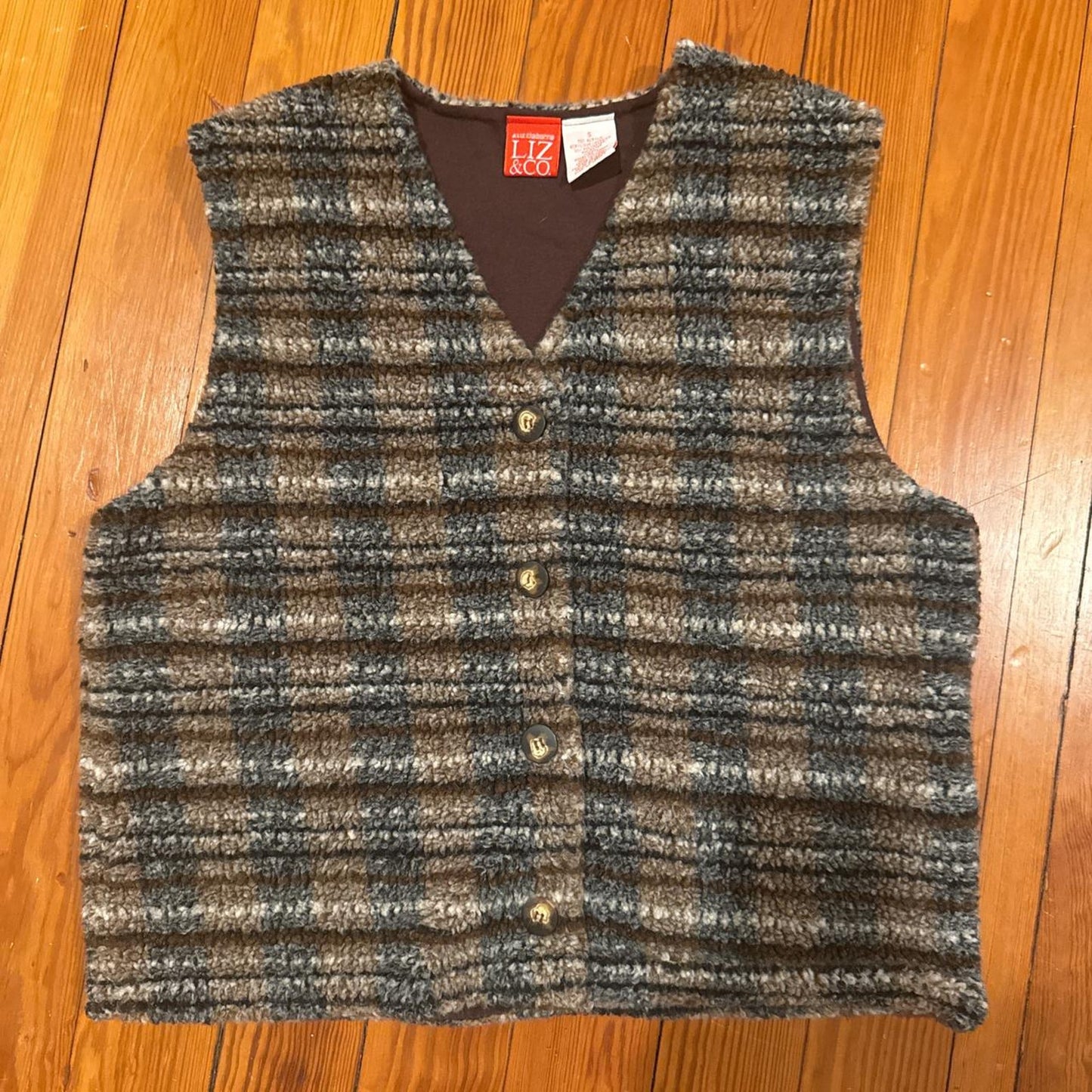 Vintage striped brown blue fuzzy vest - size S from Liz & Co
