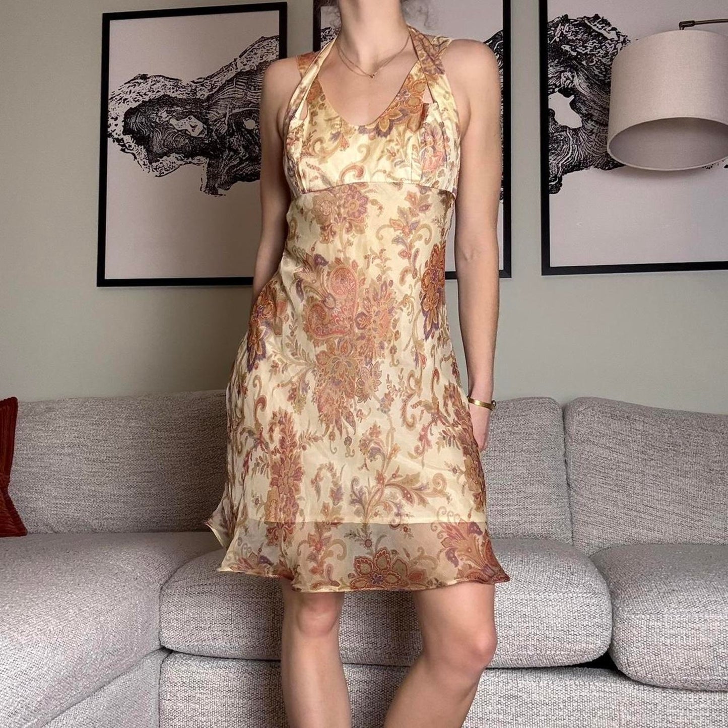 Silk floral 90s floral halter dress - size XS from Schema Inn