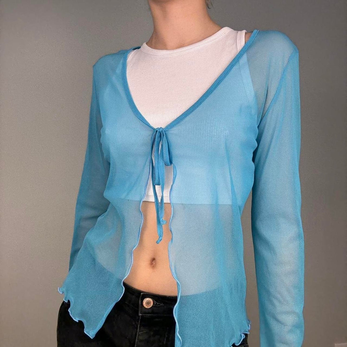 Mesh y2k sheer cardigan tie front detail top - size XS from 17 & Co Casualwear