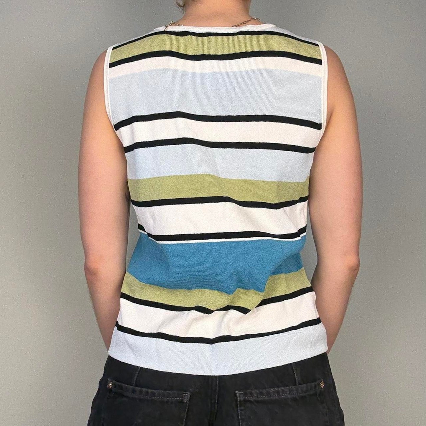 90s striped minimal high neck fitted tank - size S from Geoffrey Beene Sport