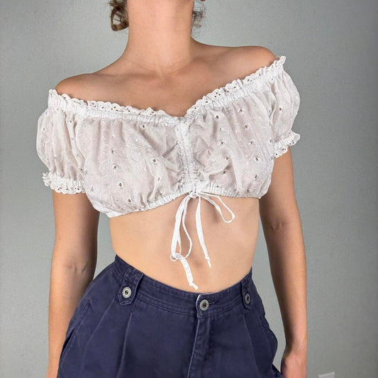 White eyelet off the shoulder cropped top - size small from Country Line