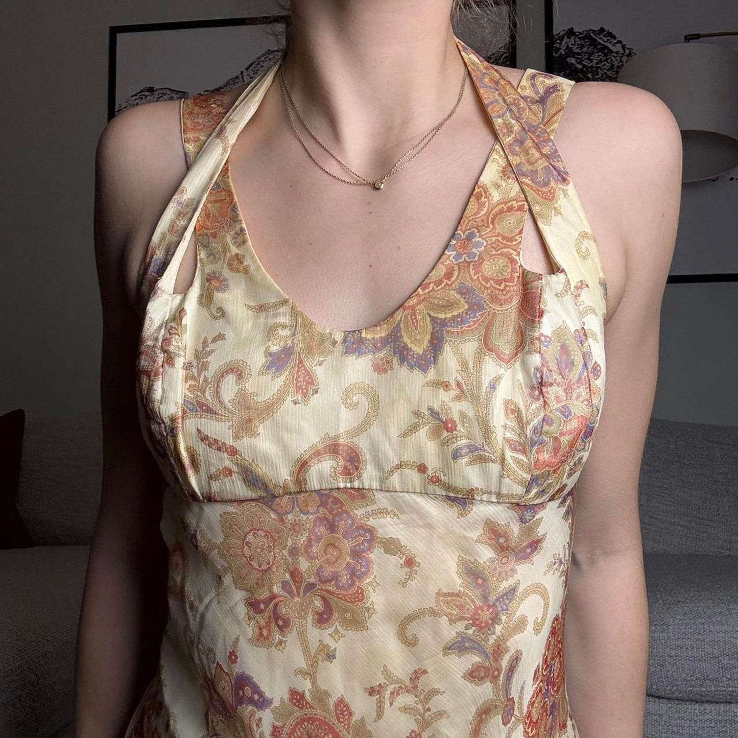 Silk floral 90s floral halter dress - size XS from Schema Inn