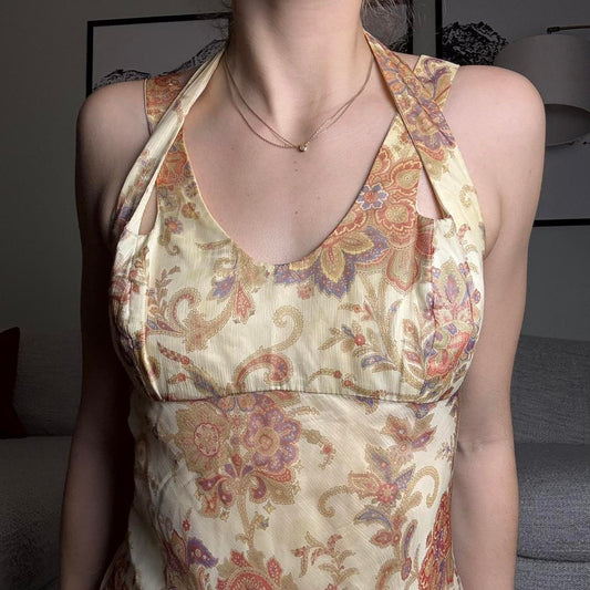Silk floral 90s floral halter dress - size XS from Schema Inn