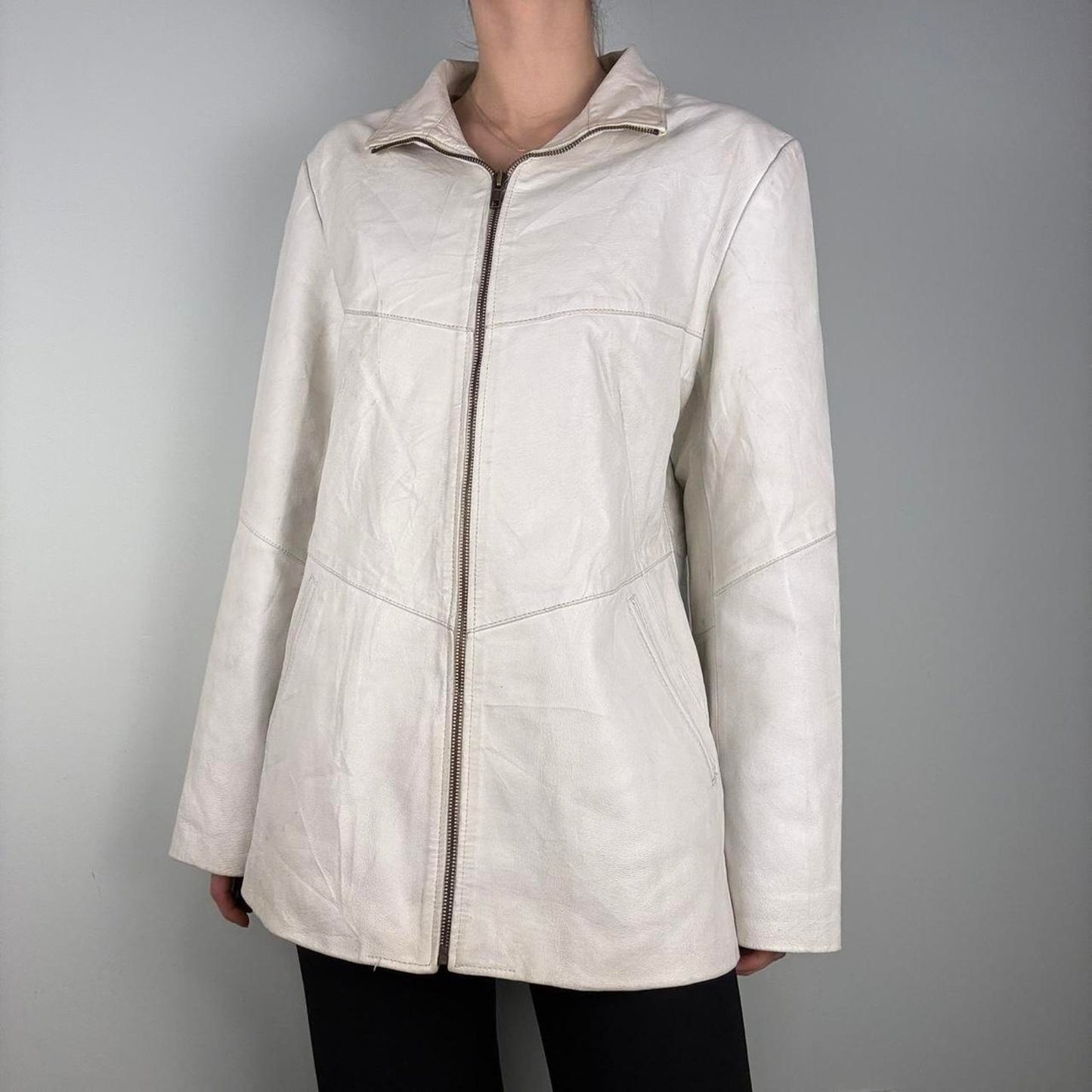 White leather jacket fitted y2k - size XL from Calypso Leatherwear