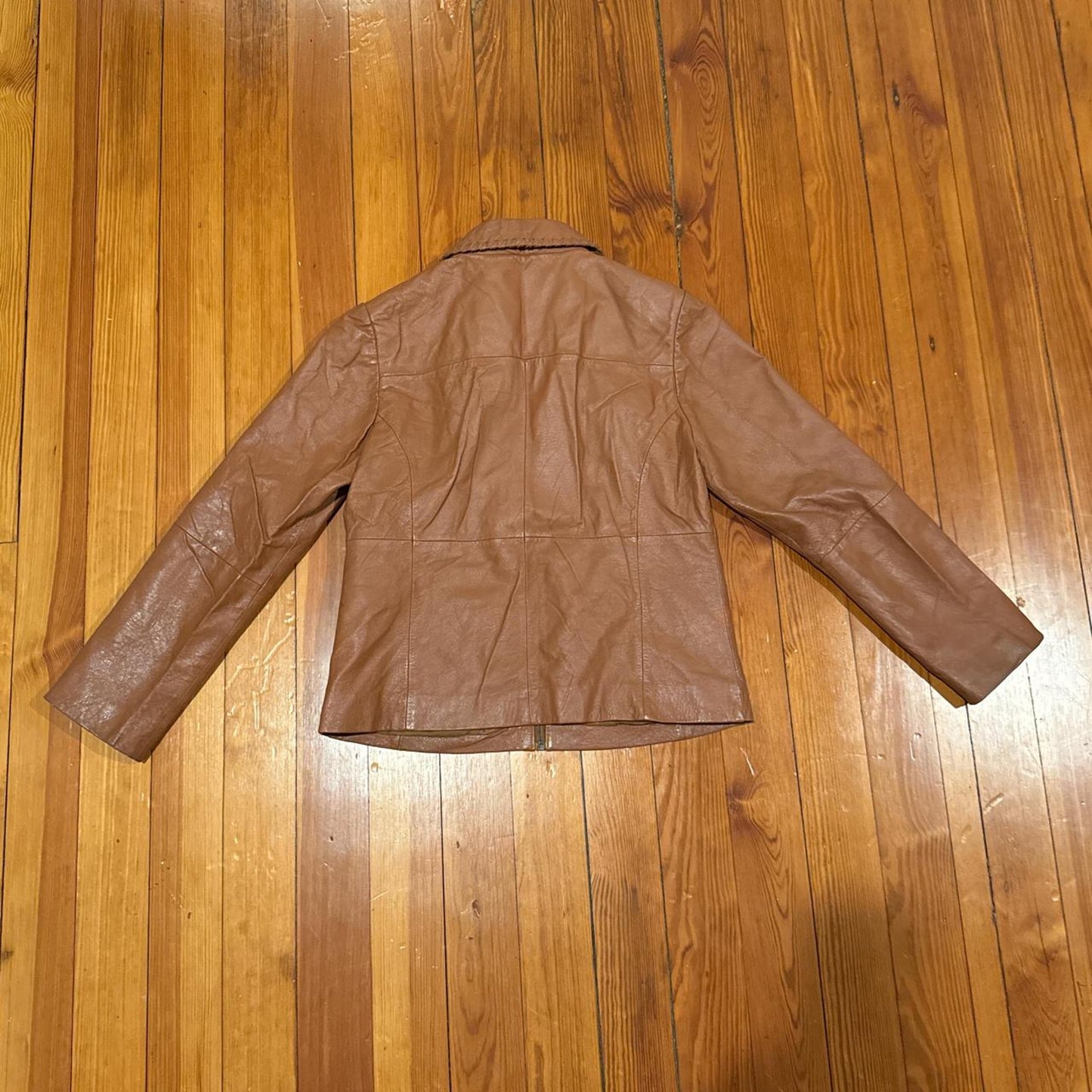 Light brown fitted leather jacket collared western details - size S from Fashion Concept