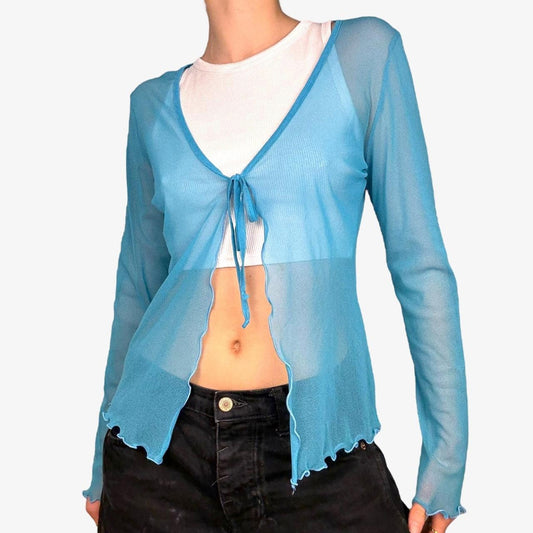 Mesh y2k sheer cardigan tie front detail top - size XS from 17 & Co Casualwear