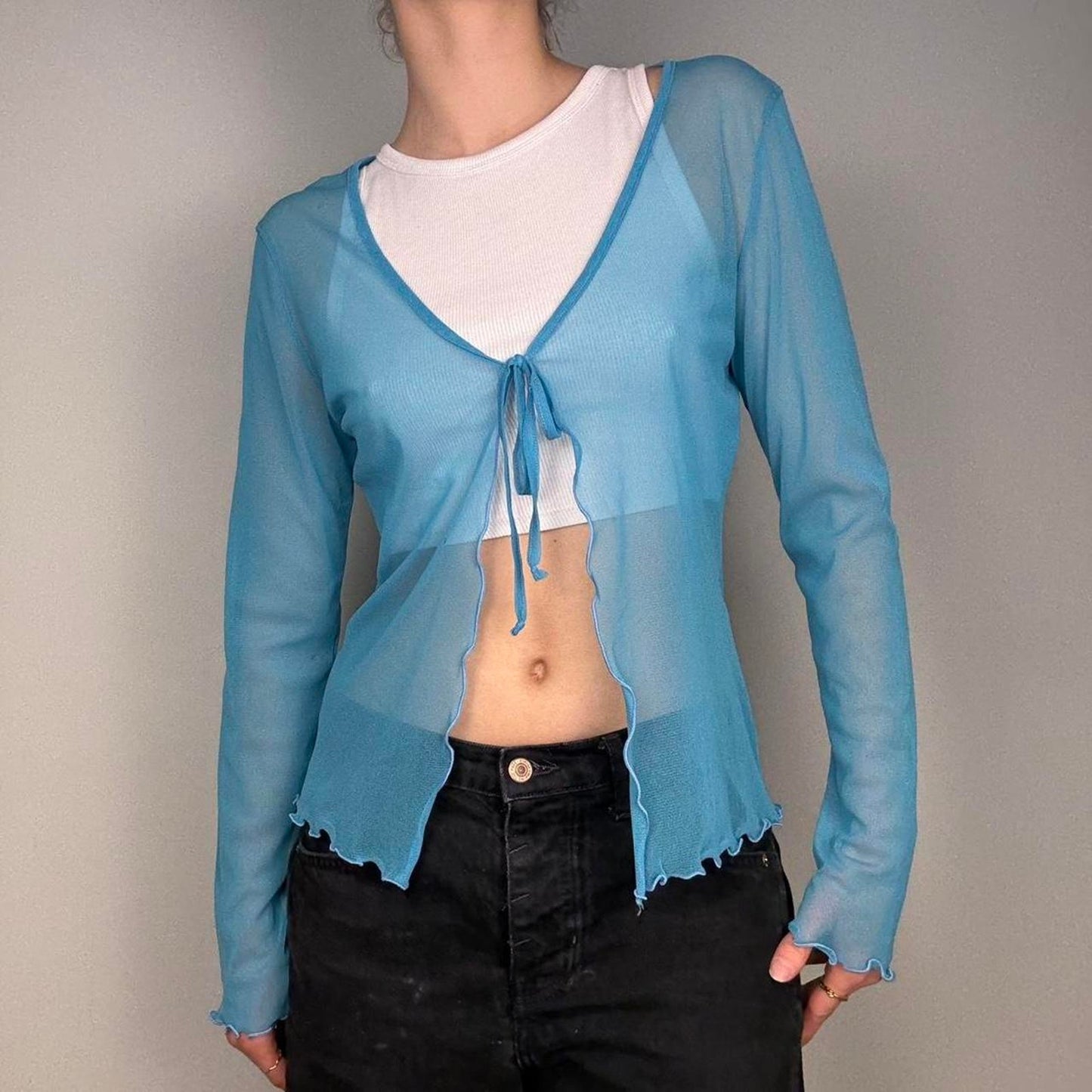 Mesh y2k sheer cardigan tie front detail top - size XS from 17 & Co Casualwear