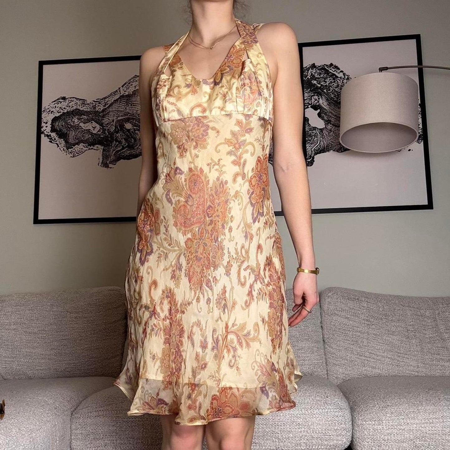 Silk floral 90s floral halter dress - size XS from Schema Inn