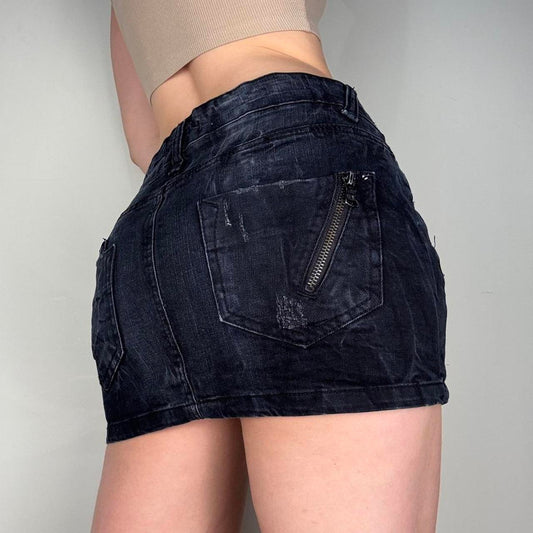 Zip up mini dark blue denim y2k skirt