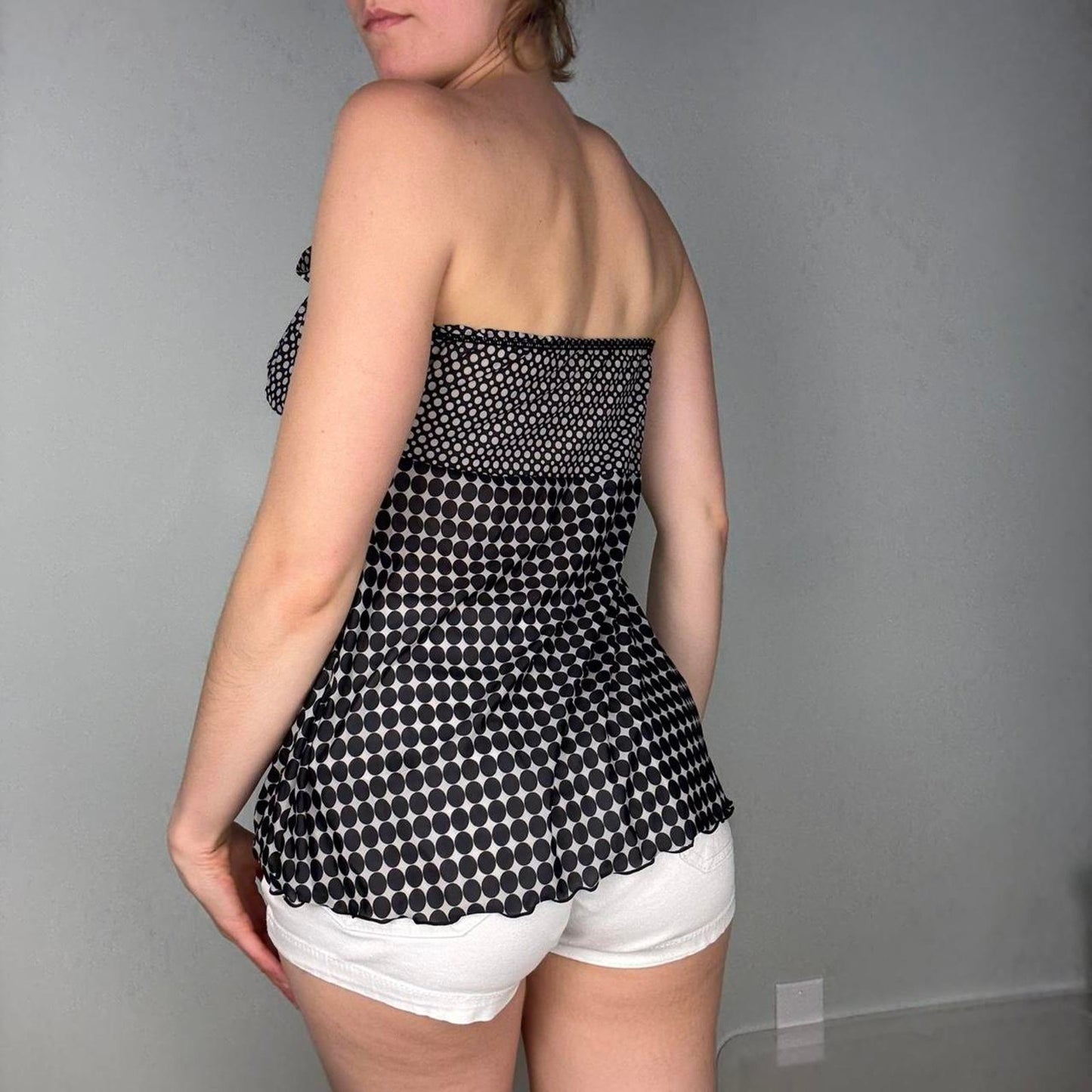 Black white polka dot strapless babydoll top - size M from Charlotte