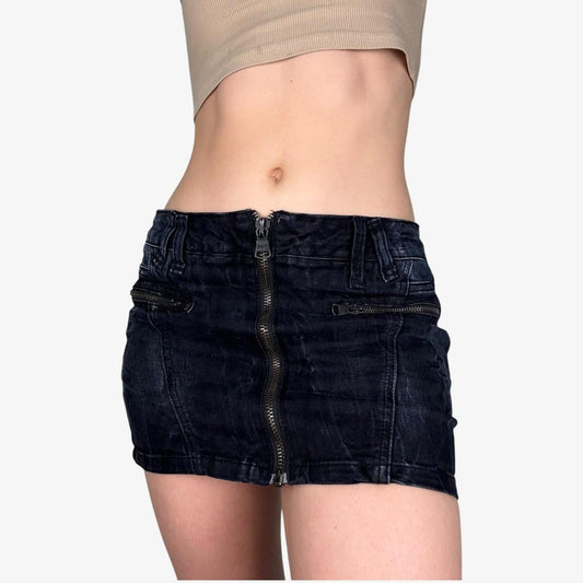 Zip up mini dark blue denim y2k skirt