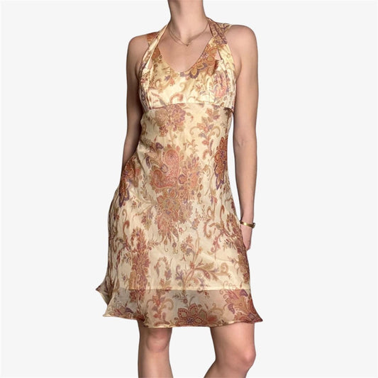 Silk floral 90s floral halter dress - size XS from Schema Inn