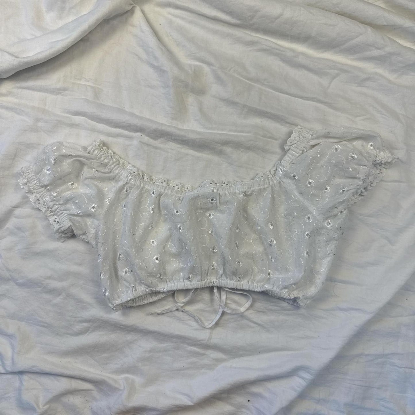 White eyelet off the shoulder cropped top - size small from Country Line