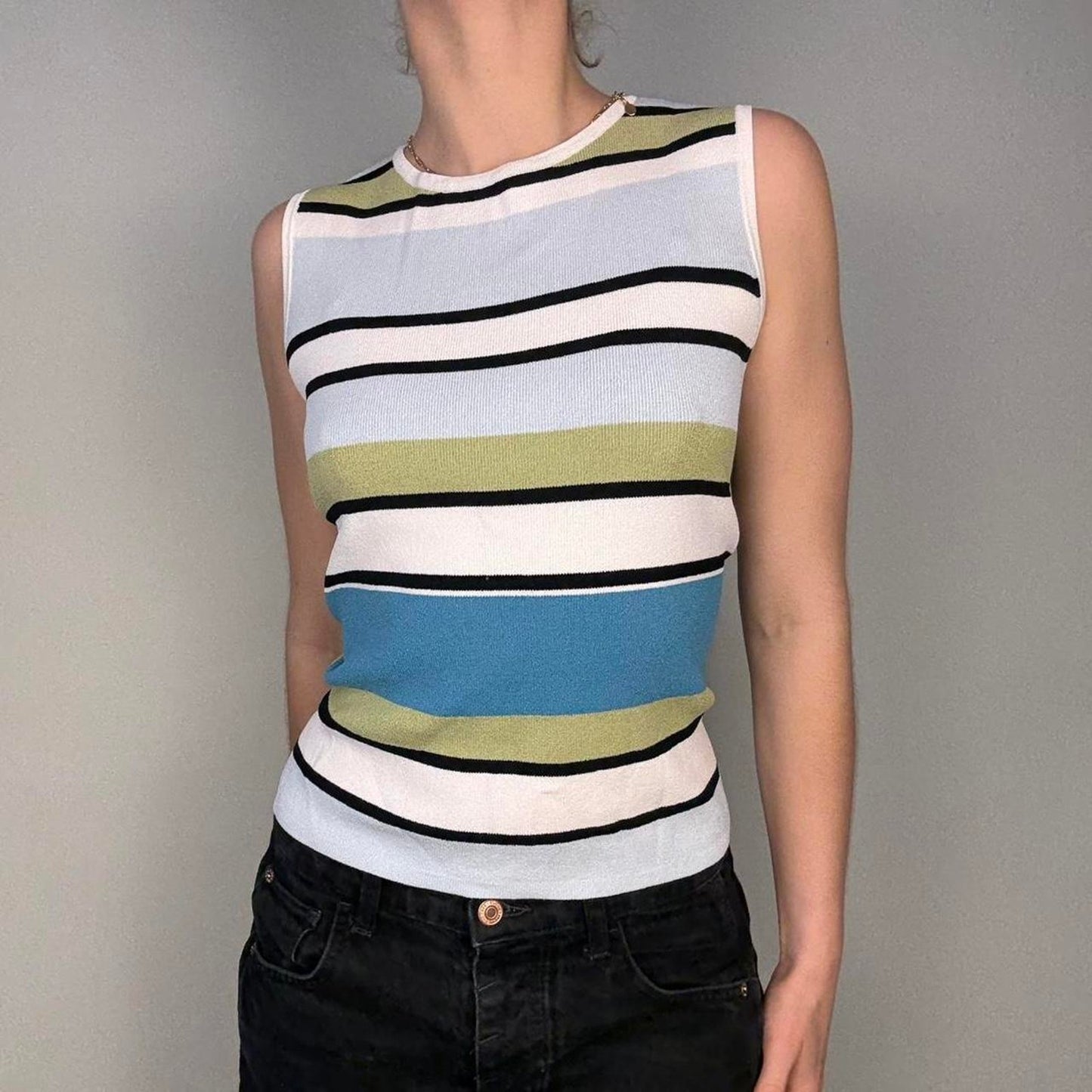 90s striped minimal high neck fitted tank - size S from Geoffrey Beene Sport