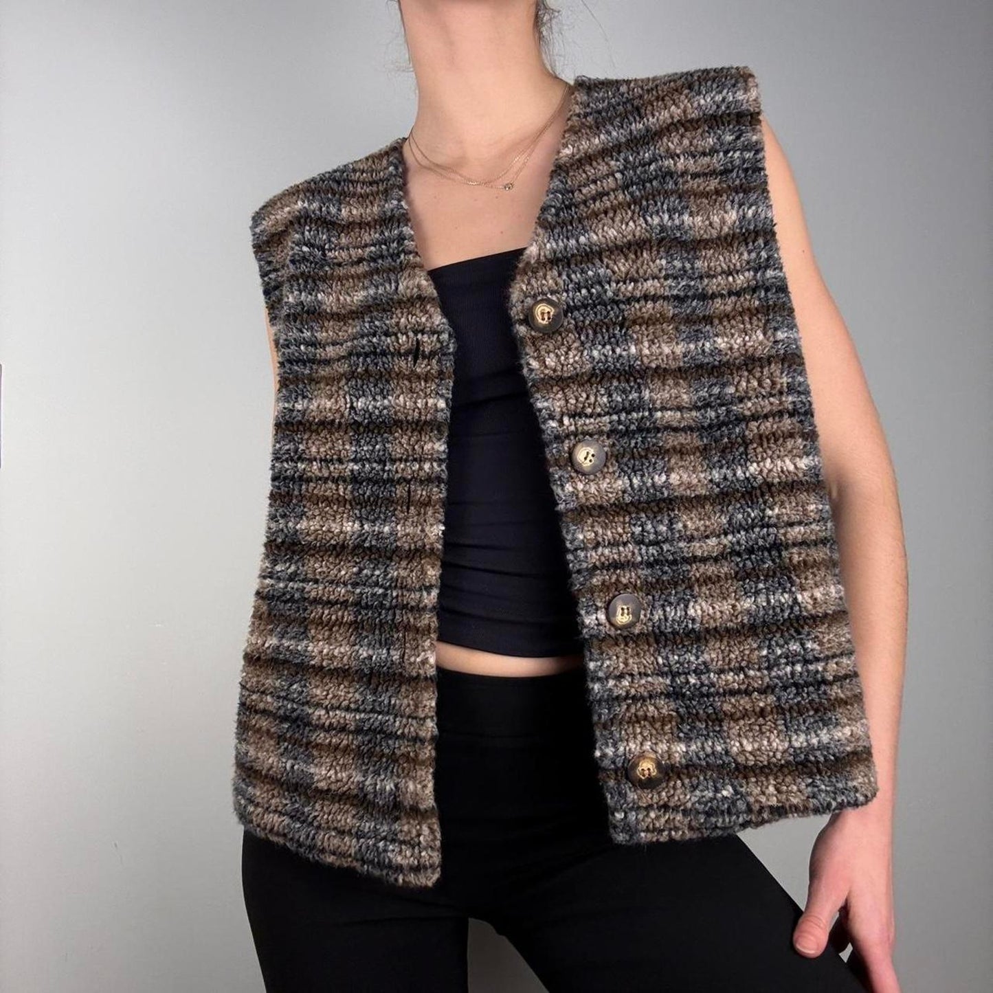 Vintage striped brown blue fuzzy vest -  size S from Liz & Co