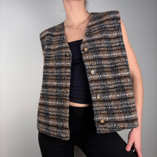 Vintage striped brown blue fuzzy vest -  size S from Liz & Co