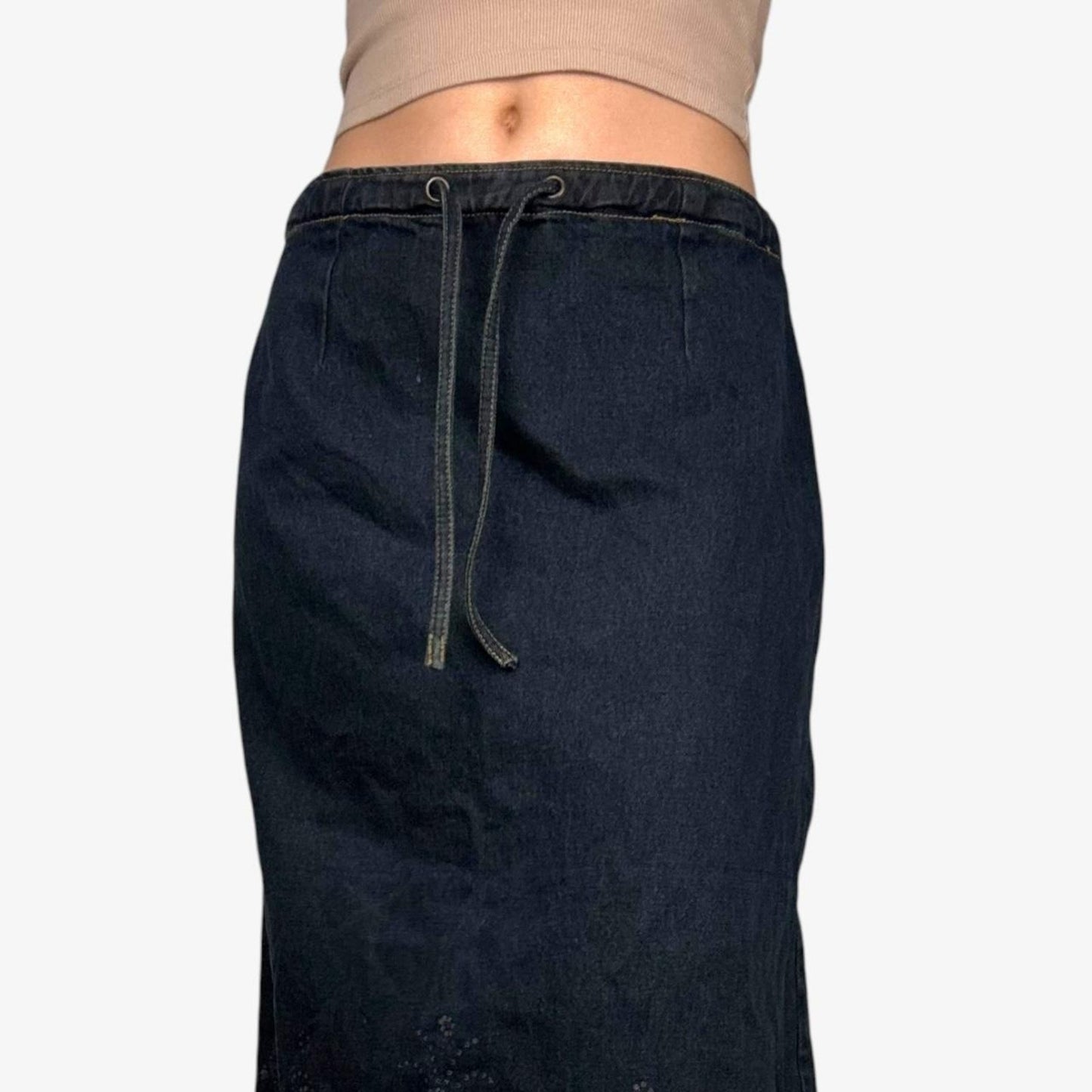 Denim midi skirt y2k floral printed drawstring - size S from Harvé Benard