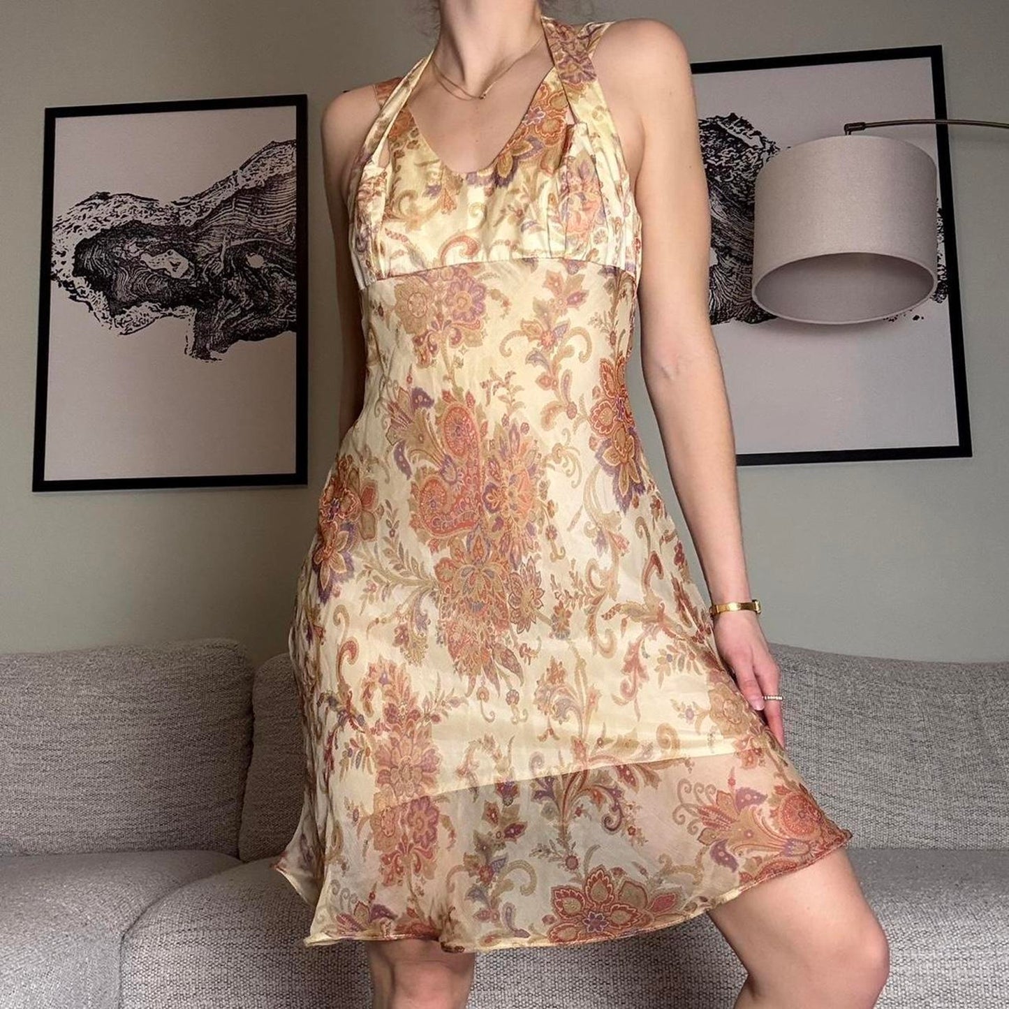 Silk floral 90s floral halter dress - size XS from Schema Inn