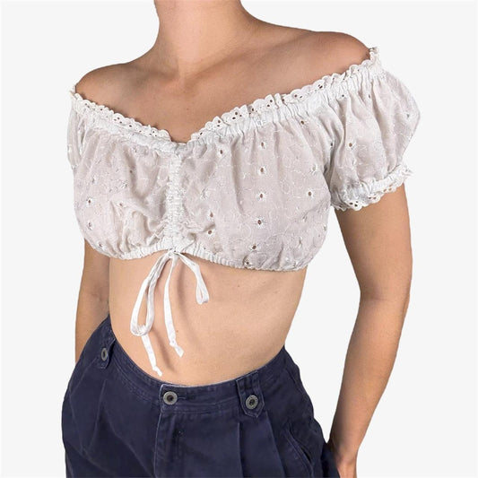 White eyelet off the shoulder cropped top - size small from Country Line