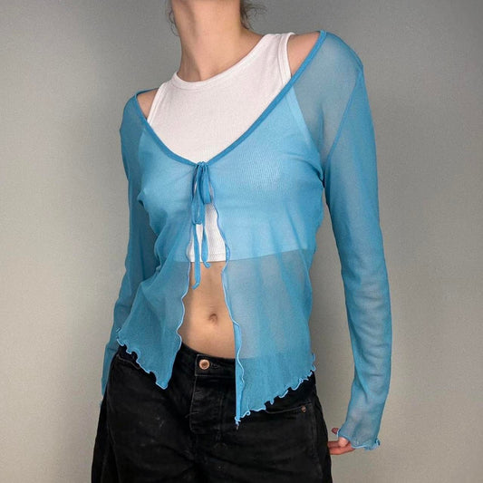 Mesh y2k sheer cardigan tie front detail top - size XS from 17 & Co Casualwear