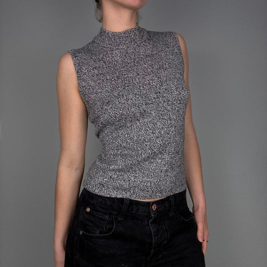 Minimal 90s grey sleeveless turtleneck top sleeveless - size M (petitie) from Kasper