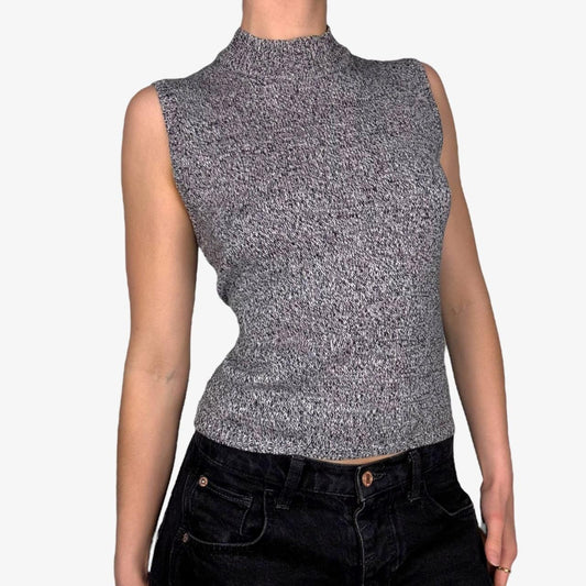 Minimal 90s grey sleeveless turtleneck top sleeveless - size M (petitie) from Kasper