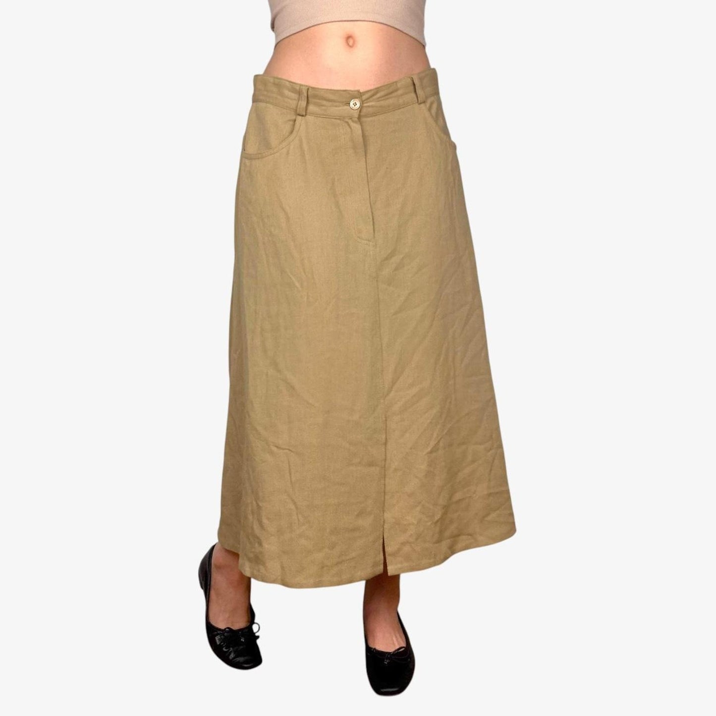 Tan vintage maxi skirt lightweight - size M