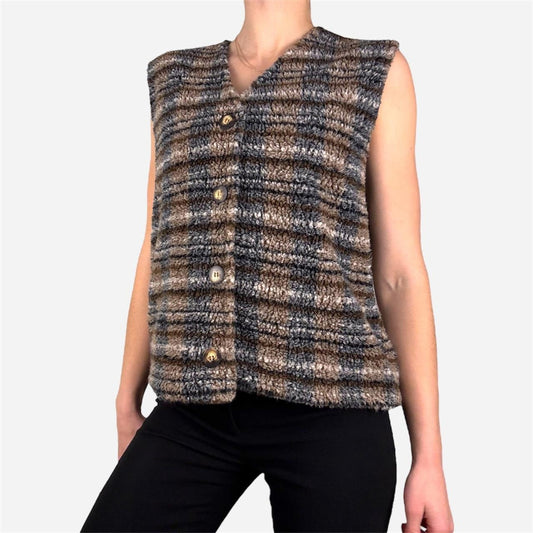 Vintage striped brown blue fuzzy vest -  size S from Liz & Co