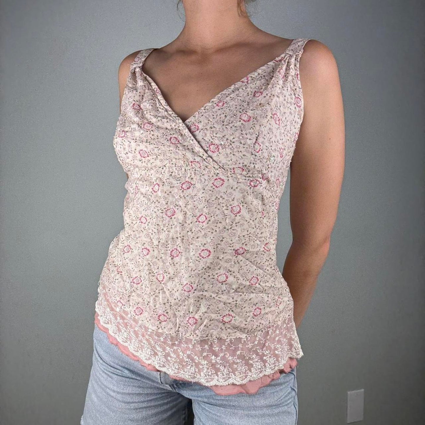 Floral wrap babydoll tank top -  size L from NEXT