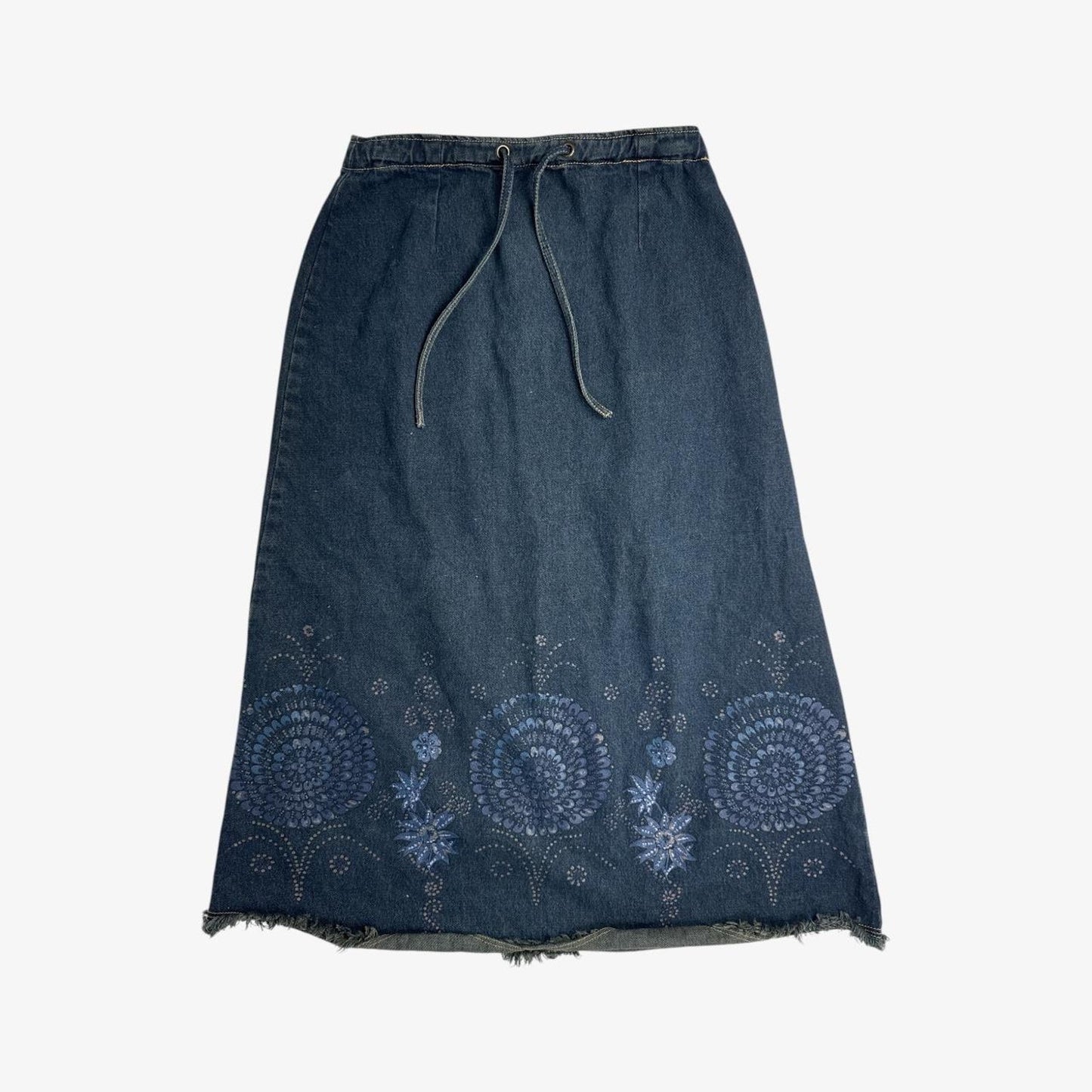 Denim midi skirt y2k floral printed drawstring - size S from Harvé Benard