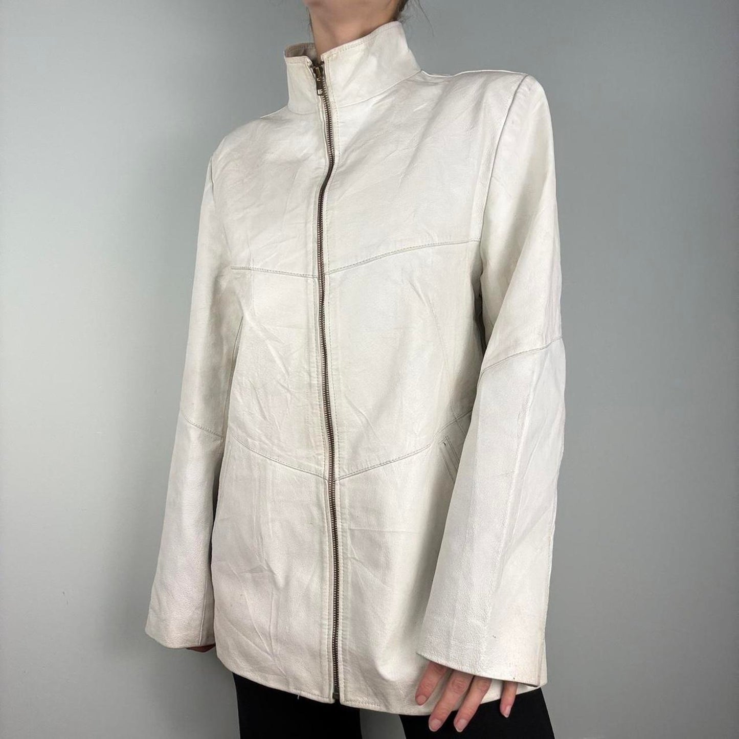 White leather jacket fitted y2k - size XL from Calypso Leatherwear
