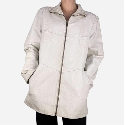 White leather jacket fitted y2k - size XL from Calypso Leatherwear