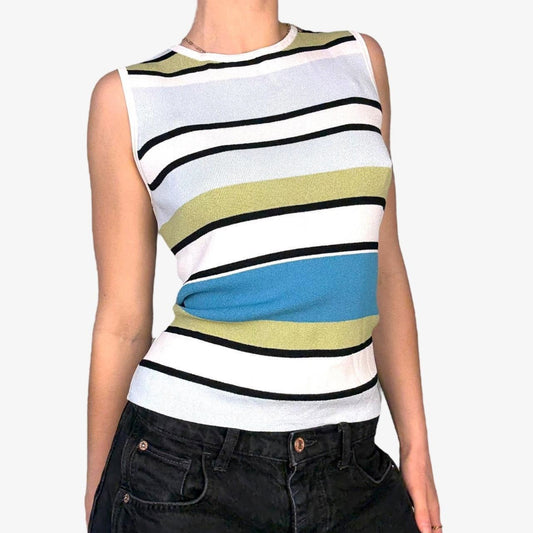 90s striped minimal high neck fitted tank - size S from Geoffrey Beene Sport