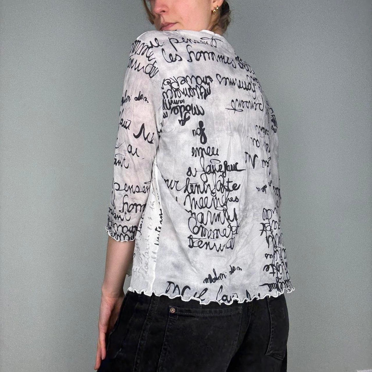 Mesh y2k graphic top 3/4 sleeve top - size M from Biba