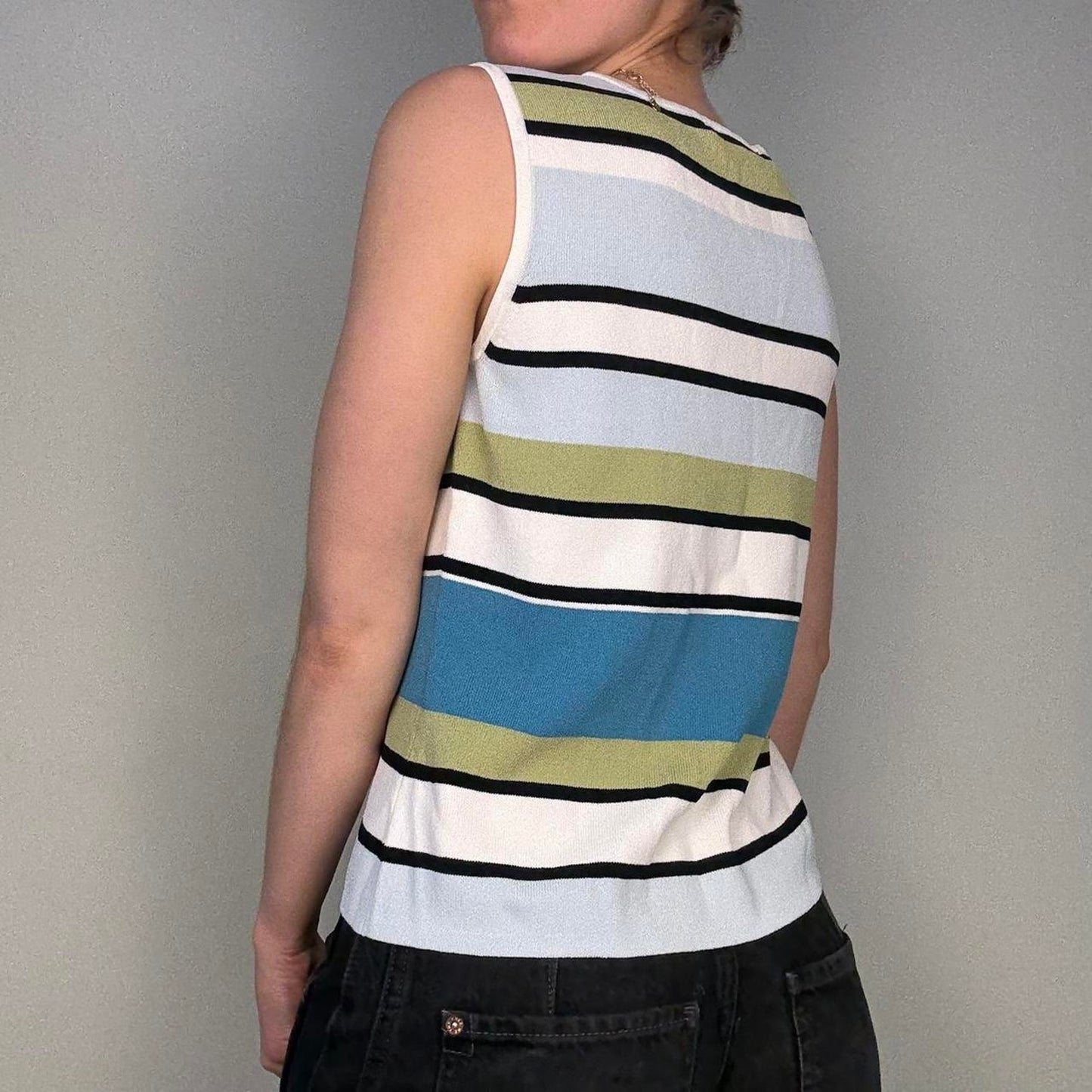90s striped minimal high neck fitted tank - size S from Geoffrey Beene Sport